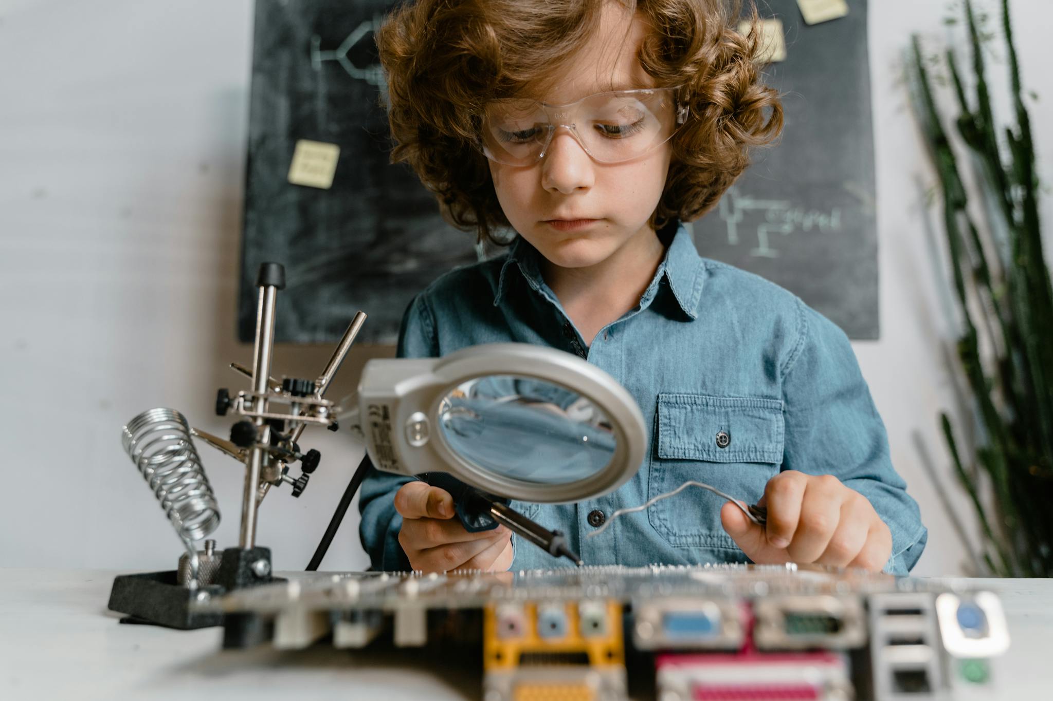 A Boy Using a Soldering Iron